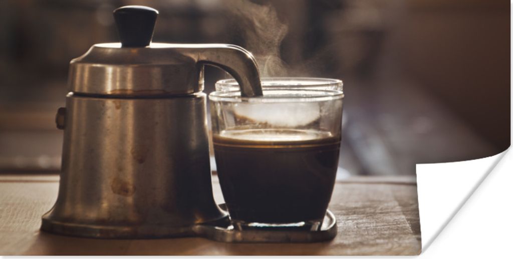 MuchoWow Poster Eine kleine Kaffeekanne mit zwei Tassen Kaffee 120x60 cm - Bild