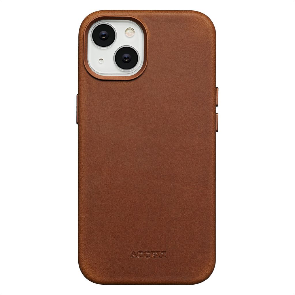 iPhone 14 hülle iPhone 14 Schützhulle Vintage Leather Magsafe Backcover Echtes Leder Cognac Accezz