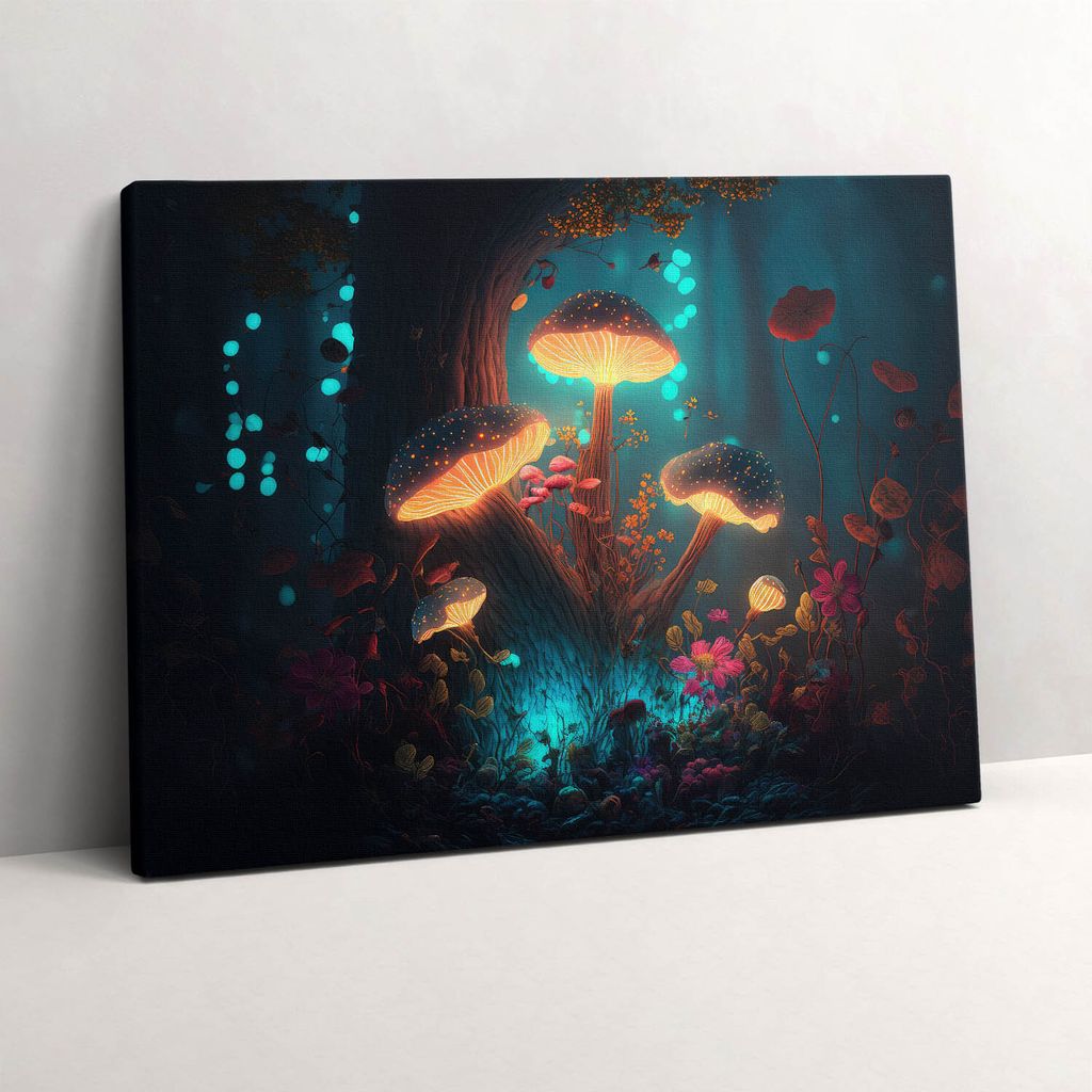 Wald und Zauberpilze – Leinwandbild Wandbild – 80x60 cm – Leinwandbilder – Wandbilder – Schlafzimmer – Flur