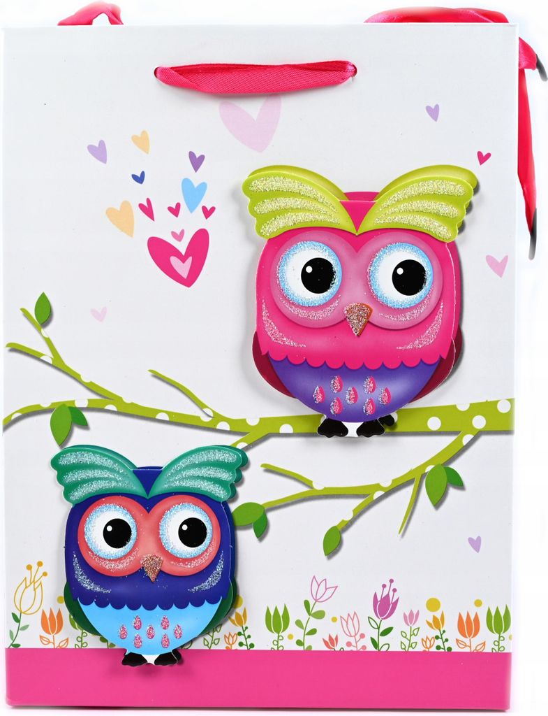 Geschenktüte Eule Kinder 18x23cm - Bunte Papiertüte Geburtstag - Süße Tragetasche