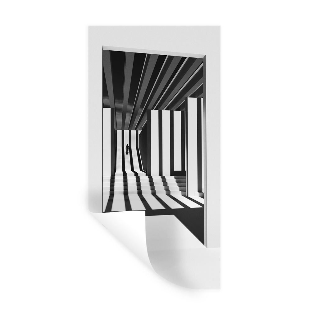 MuchoWow Wandtattoo Wandsticker Wandaufkleber Tür - Schatten - Weiß - Linien 60x120 cm Selbstklebend und Repositionierbar - Selbstklebend - Fot...