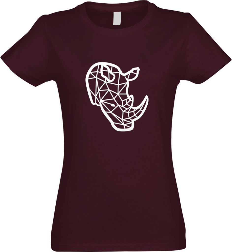 Kiwistar - T-Shirt tailliert - Damen - Burgund - Polygon Nashorn Figur Tier Art - mit Motiv Bedruckt - Funshirt Design - Sport - Freizeit - Damen - S