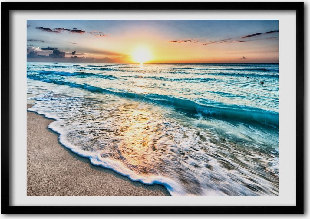 Bild - Bilder - Bilderrahmen - 70 cm x 50 cm - MDF-Rahmen, Wandkunst Sonnenuntergang am Strand