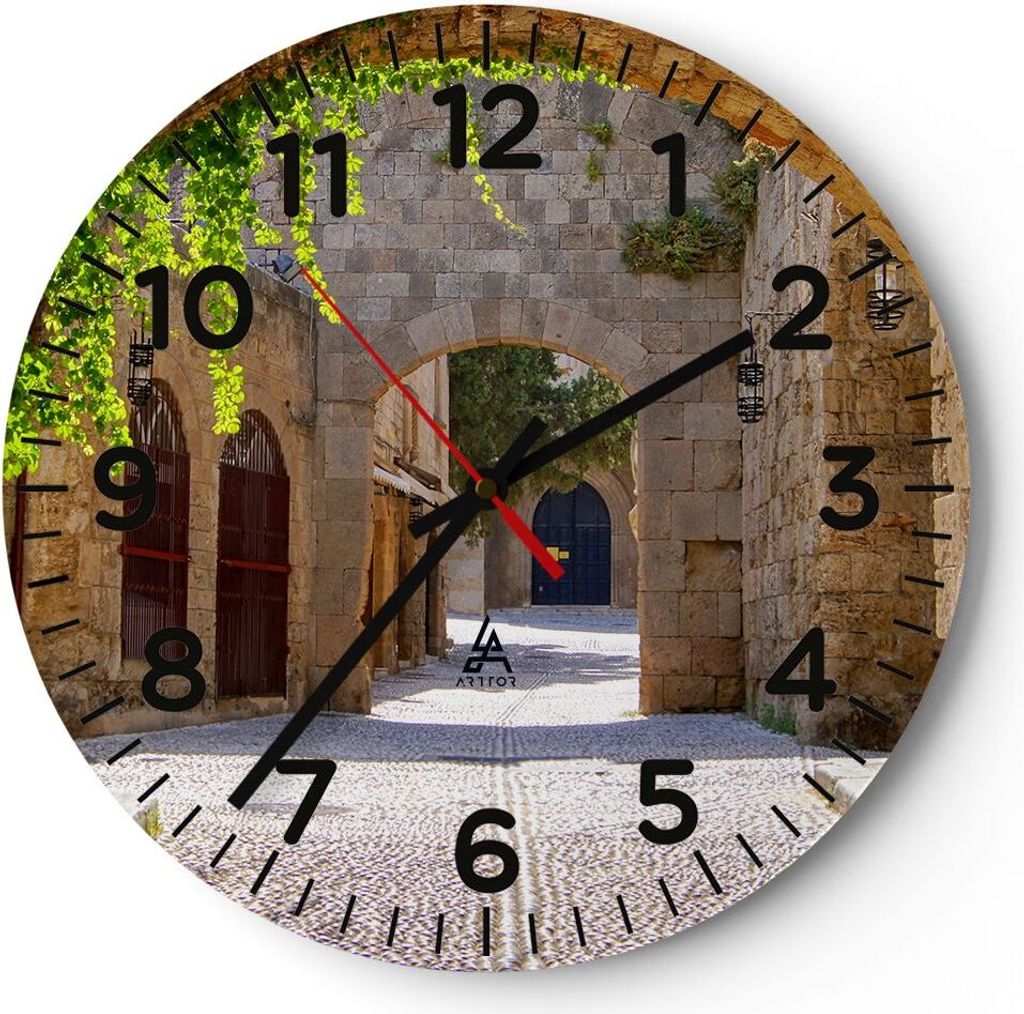 Wanduhr - Rund - Glasuhr - Straße Geschichte Architektur Denkmal - 30x30cm - Schleichendes Uhrwerk - Lautlos - zum Aufhängen bereit - Dekoration ...