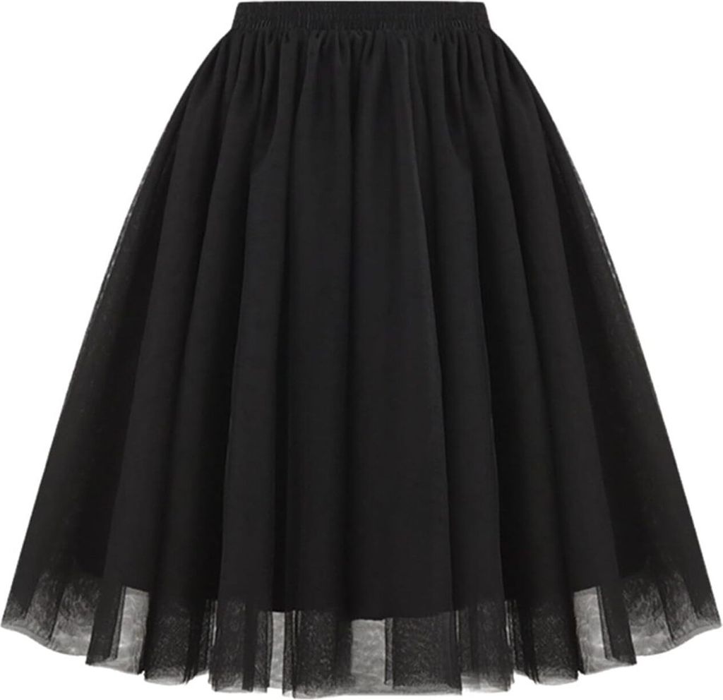 ASKSA Damen Tuellrock 50Er Rock Retro Ballet Tanzrock 3 Lagig Tuetue Rockabilly Unterrock Tanzkleid Abendkleid Zubehoer Karneval Tutu,Schwarz,XL