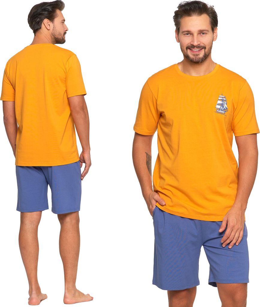 Moraj Herren kurzer Schlafanzug Kurzarm + Shorts Nachtanzug Baumwolle 3100-002, Orange, XL