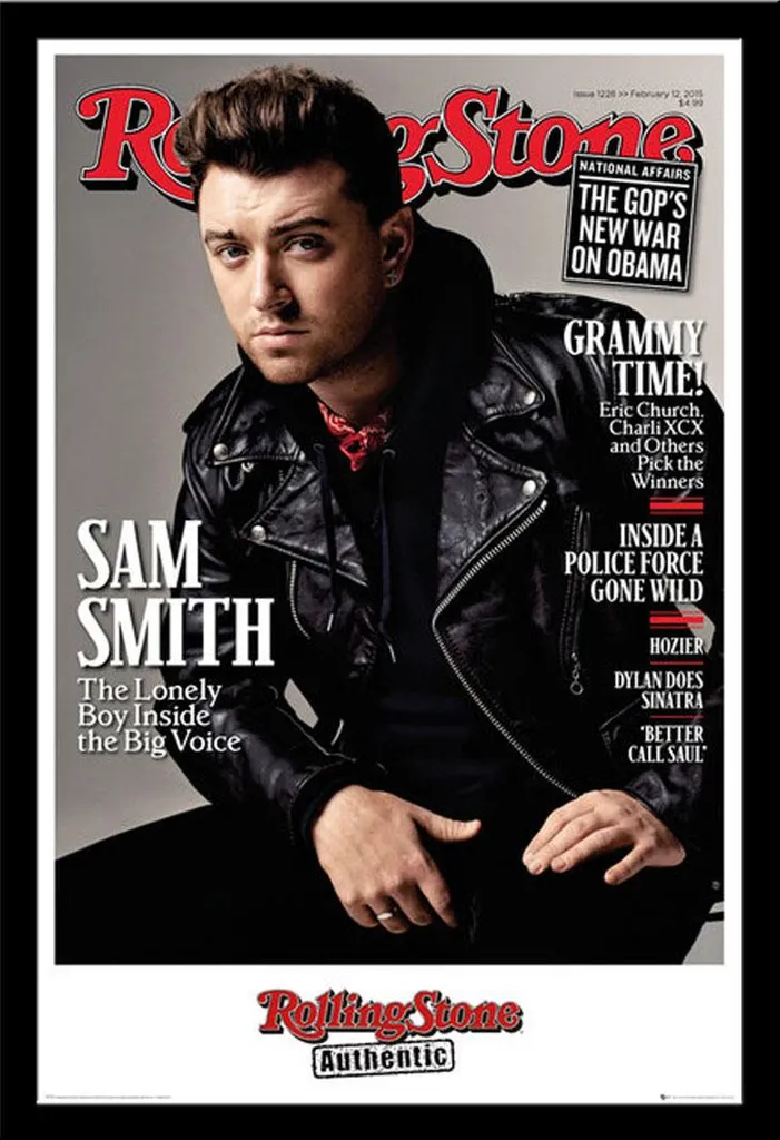 Décoration Murale Sam Smith : Poster Rolling Stone et Cadre Noir 61x91cm