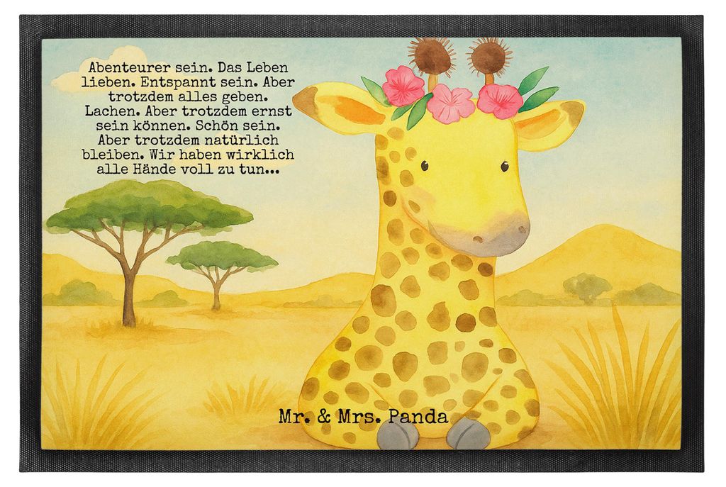 Mr. & Mrs. Panda Schmutzfangmatte Giraffe Blumenkranz Design 50 x 75 cm - Weiß - Geschenk, Schmutzmatte, Selbstliebe, Sauberlaufmatte, Bodenvorleg...