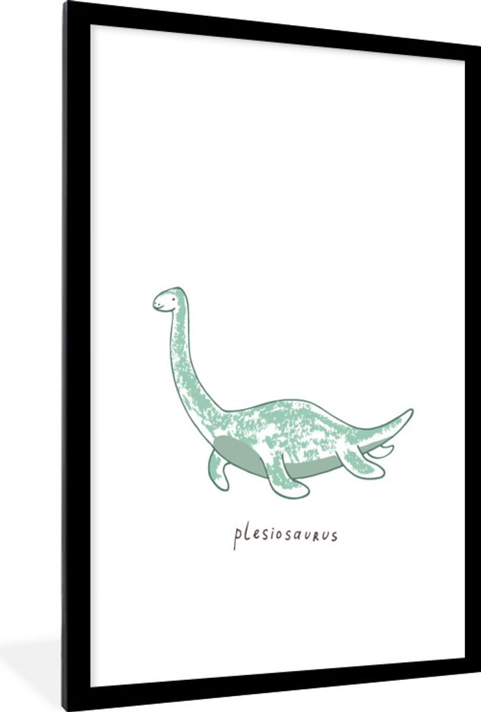 MuchoWow Gerahmtes Poster Kinderzimmer - Plesiosaurier - Dinosaurier - Junge - Mädchen - Kind 60x90 cm - Poster mit Schwarzem Bilderrahmen Wandp...