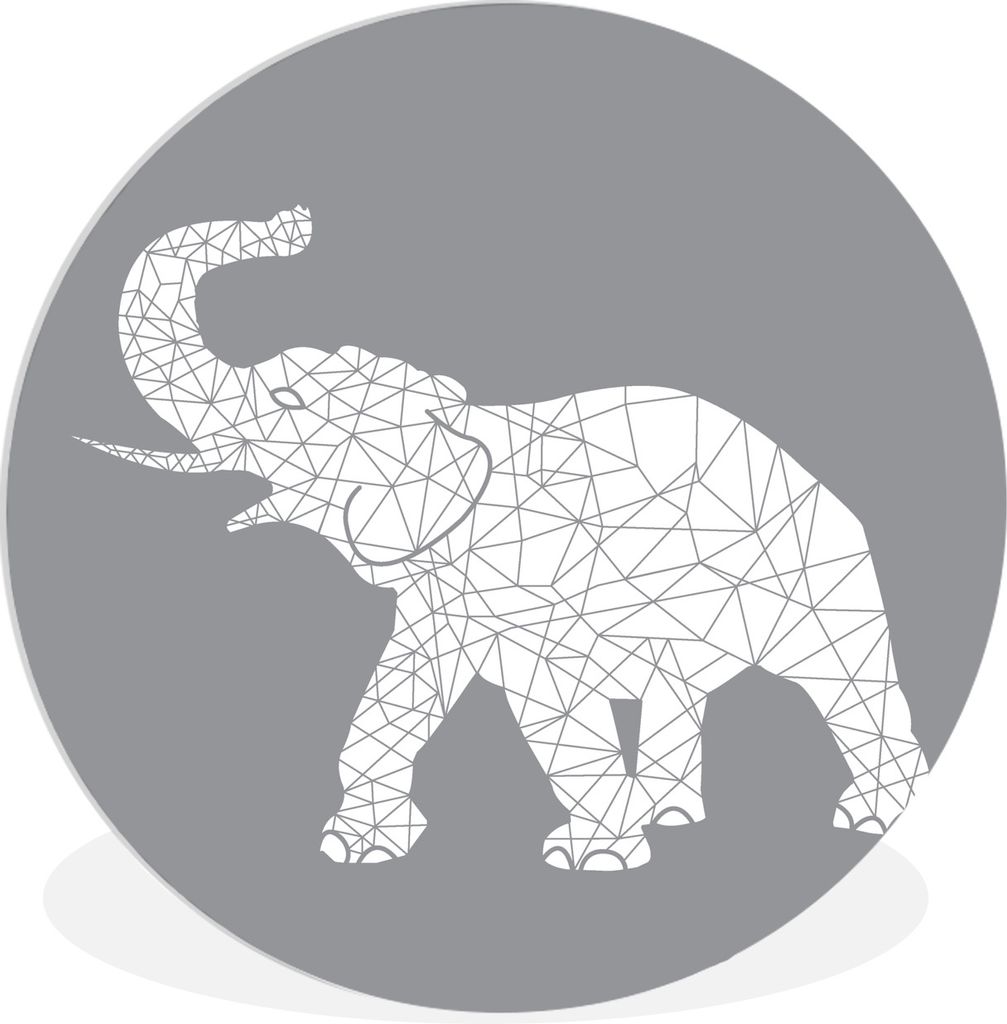 MuchoWow Rundes Wandbild - Runde Bilder Geometrie - Tier - Elefant Ø 90 cm Kreis Wanddekoration Kunststoff - Wandkreis - Wandschmuck - Wand-Krei...