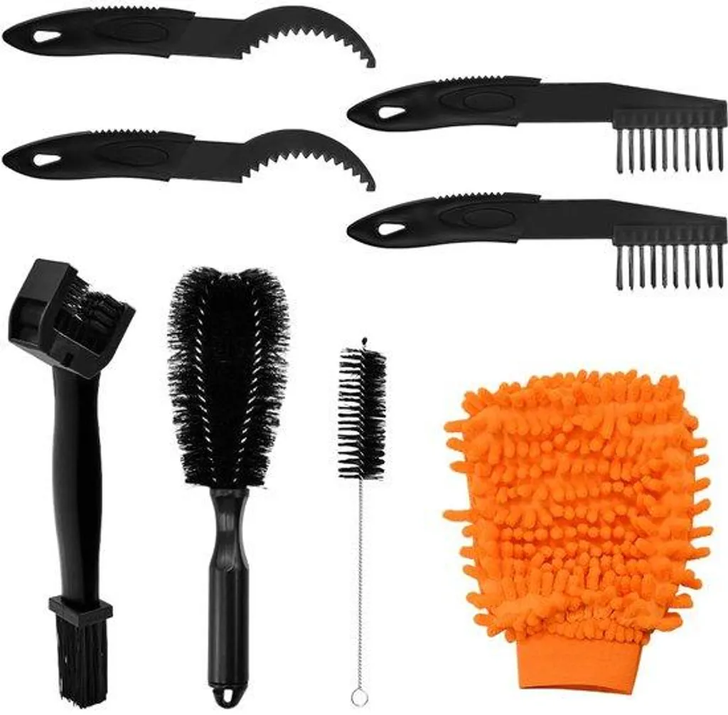 Kit de nettoyage vélo 9 pièces avec brosses de chaîne et pneus VTT