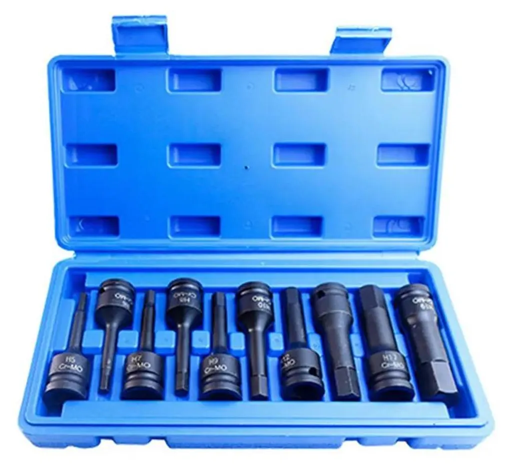 Coffret de douilles à chocs H5-H19 en six pans creux 1/2 cm pour métal