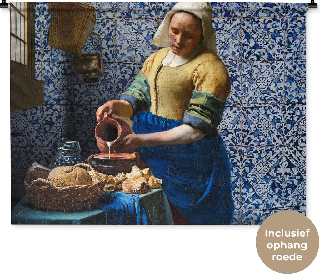 MuchoWow Wandteppich Wandbehang Milchmädchen - Delfter Blau - Vermeer - Gemälde - Alte Meister 150x112 cm Tapisserie Dekoration Wandtuch - Wand...