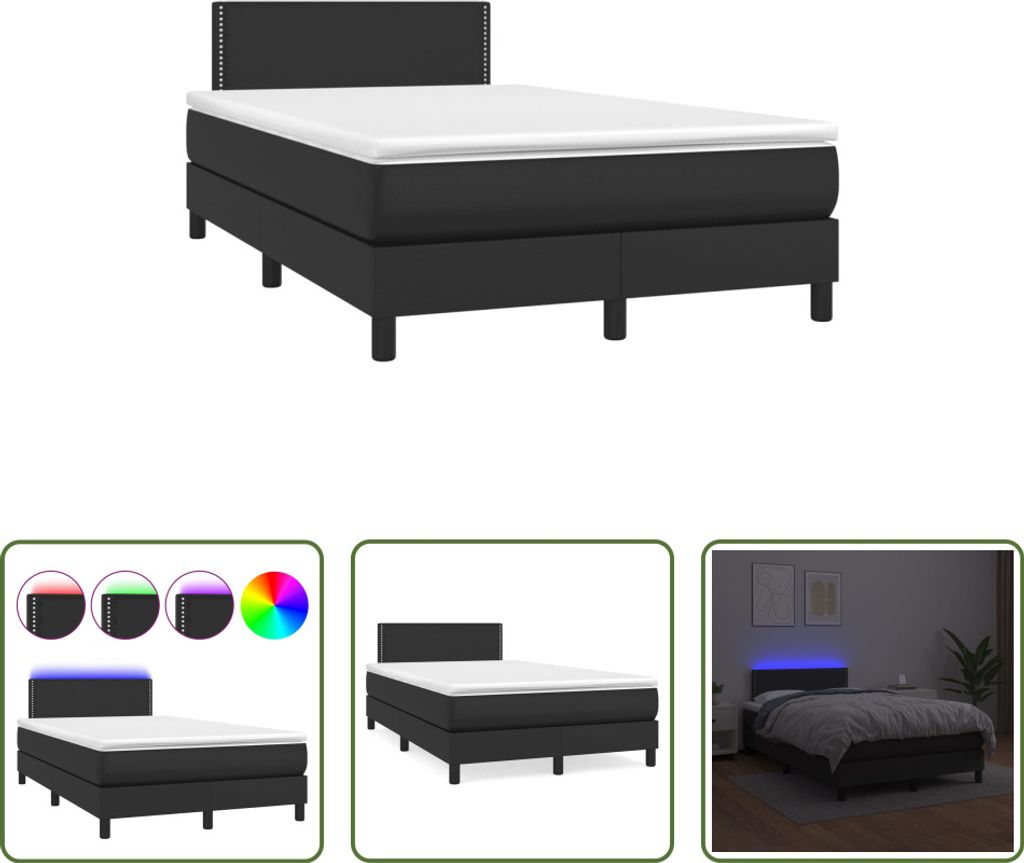 The Living Store Boxspringbett mit Matratze & LED Schwarz 120x190 cm Kunstleder
