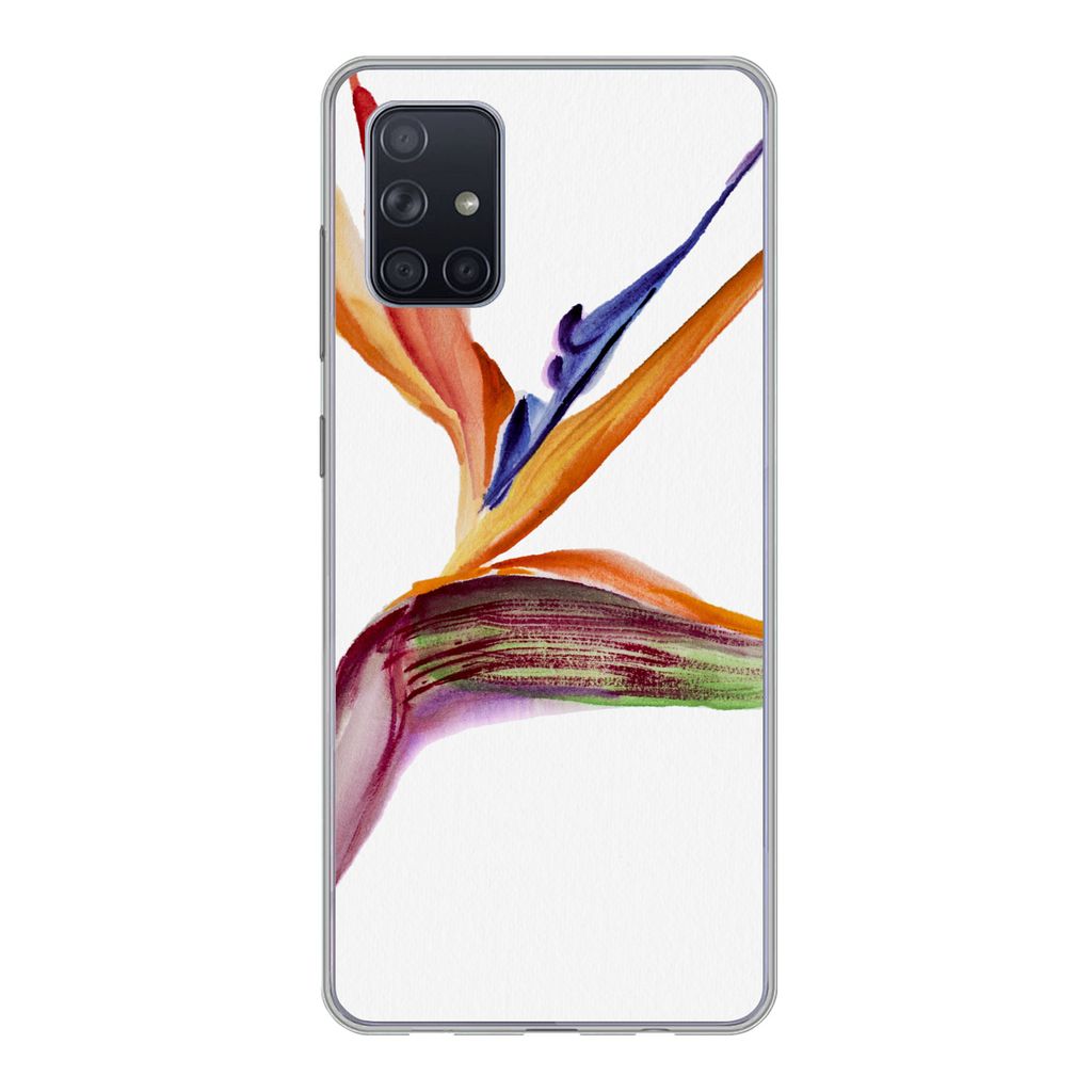 MuchoWow Handyhülle Schutzhülle Hülle für Samsung Galaxy A51 Strelitzia - Aquarell - Blumen Silikon Softcase Handy Hülle - Schutzabdeckung