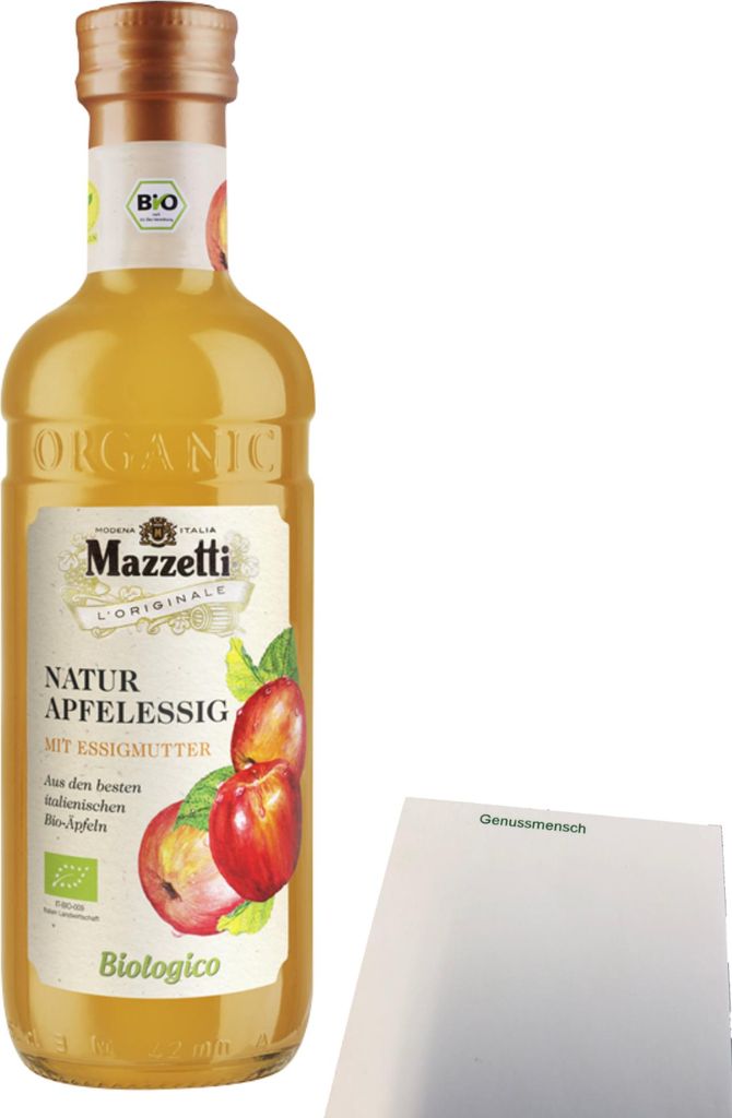 Mazzetti Apfelessig mit Essigmutter (500ml Flasche) + usy Block