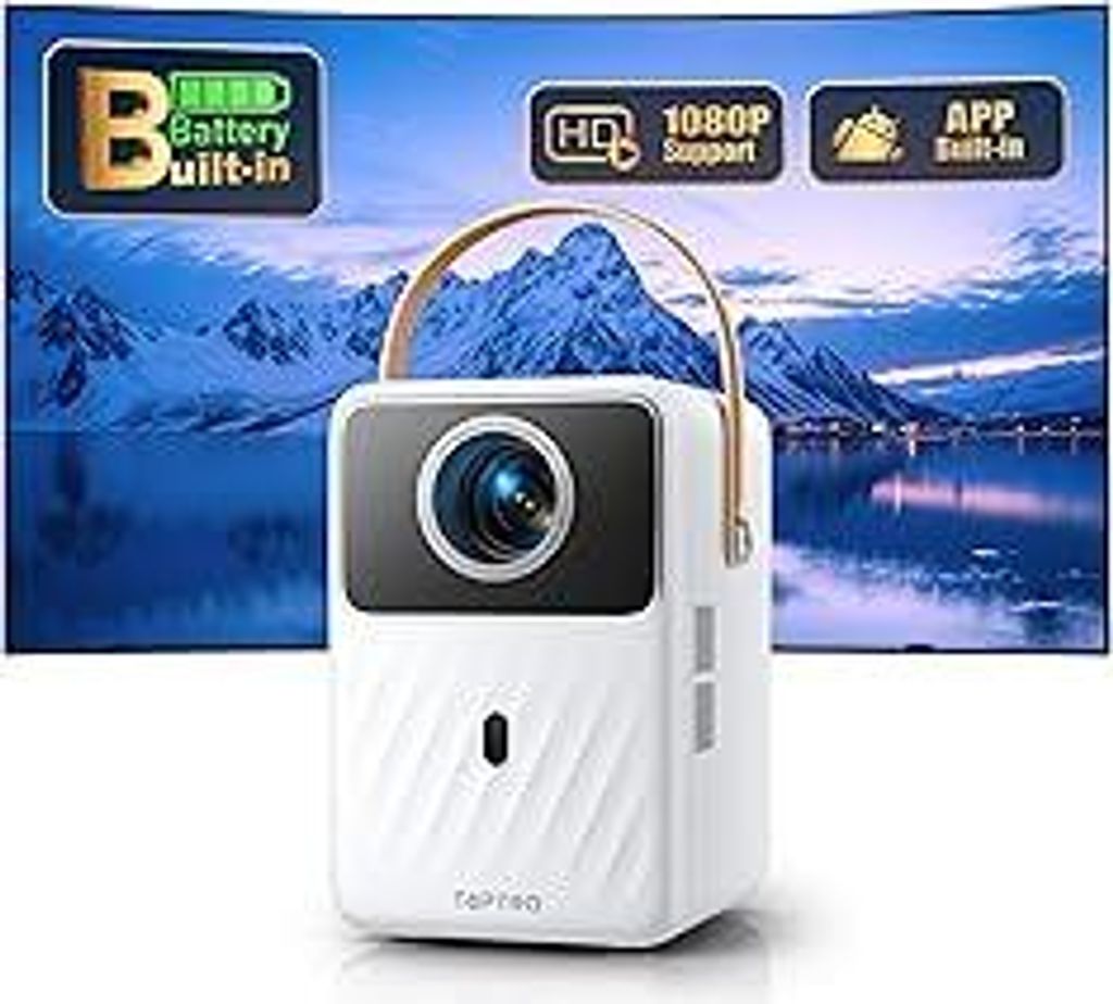 Mini Beamer?Eingebauter Akku & Andriod TV? Toptro 1080P Full HD Beamer Heimkino mit Elektrischer Fokus, 300 ANSI 720P Native WiFi Bluetooth, 50% Zo...