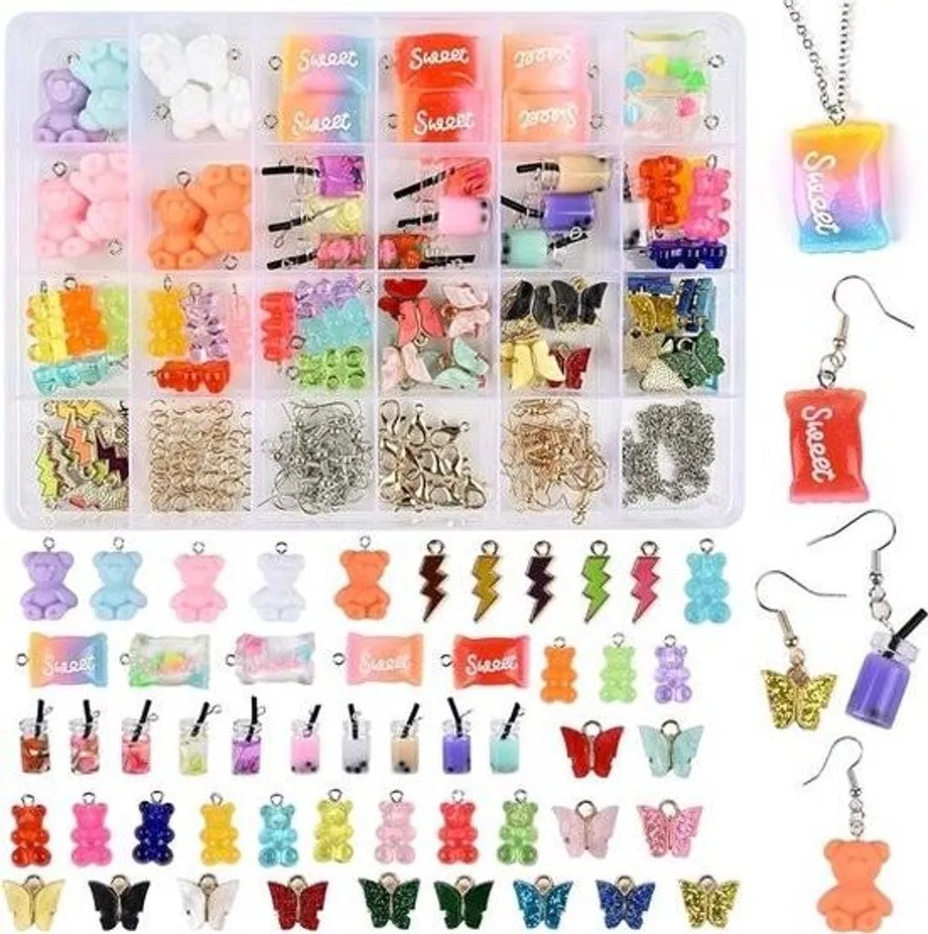 Set di ciondoli a forma di farfalla, set di gioielli fai-da-te con contenitore, accessori per orecchini, braccialetto, collana e portachiavi
