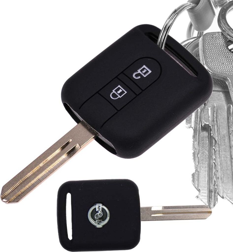 Auto Schlüssel Hülle Silikon Schutz Cover Schwarz kompatibel mit Nissan Note Almera II X-Trail Qashqai Tiida Primera 2 Tasten Funk Fernbedienung
