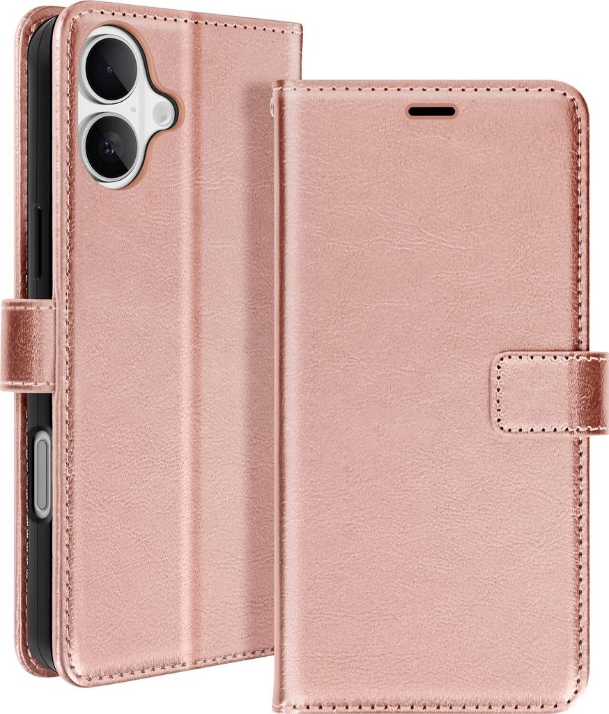 Mayaxess, Apple iPhone 16 Plus Wallet Case Standfunktion mit Handschlaufe, Champagnerrosa