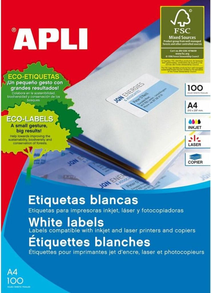 APLI 01273, Biela, 70 x 37, 2400 kusov, 100 listy, A4 Obrázok produktu 