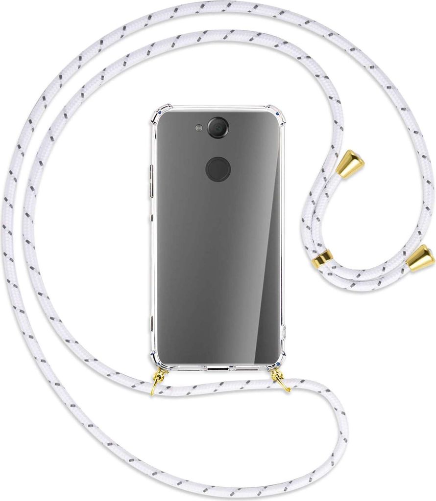 Handykette Backcover-Schutzhülle mit Band (Metall goldfarben) für Sony Xperia XA2 - weiß/grau