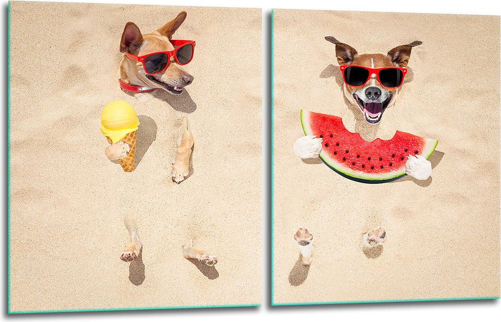 Herdabdeckplatten 2x40x52 Glaskeramikfeld 2-Teilig Glas Spritzschutz Hund