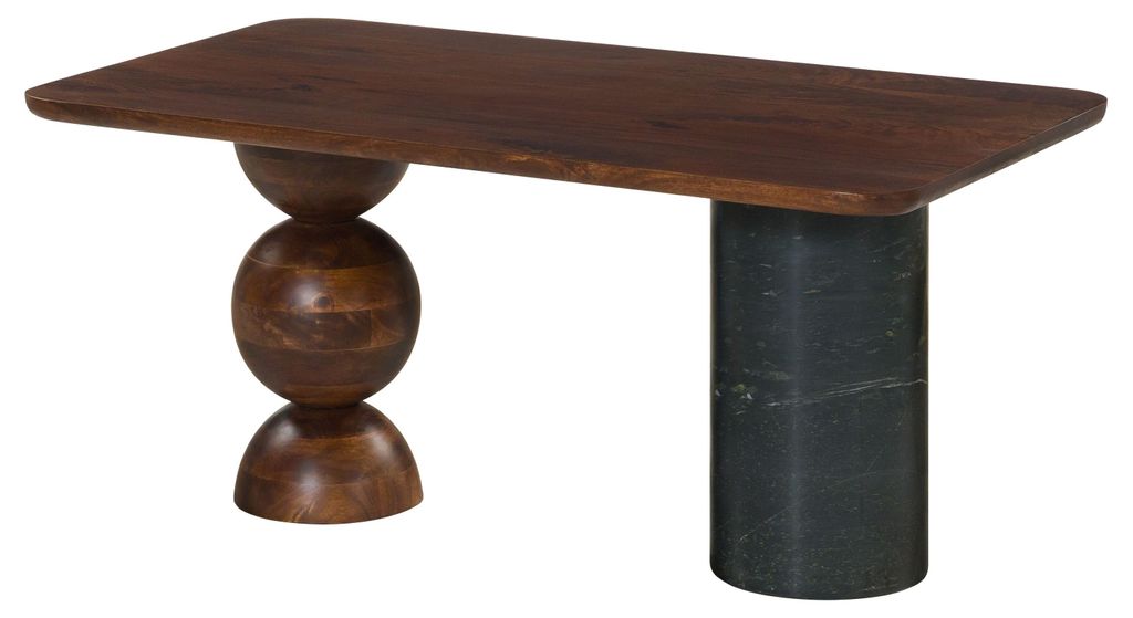 MASSIVMOEBEL24 Couchtisch Mango 100x60x45 dunkelbraun lackiert / Marmor schwarz FLORENZ #205