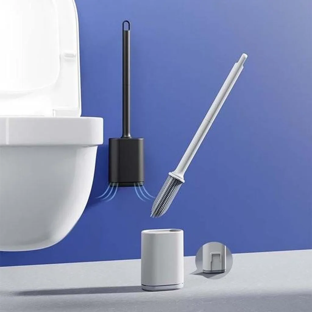 Brosse à toilettes en silicone noir murale : fini les odeurs et l'eau au sol - 2