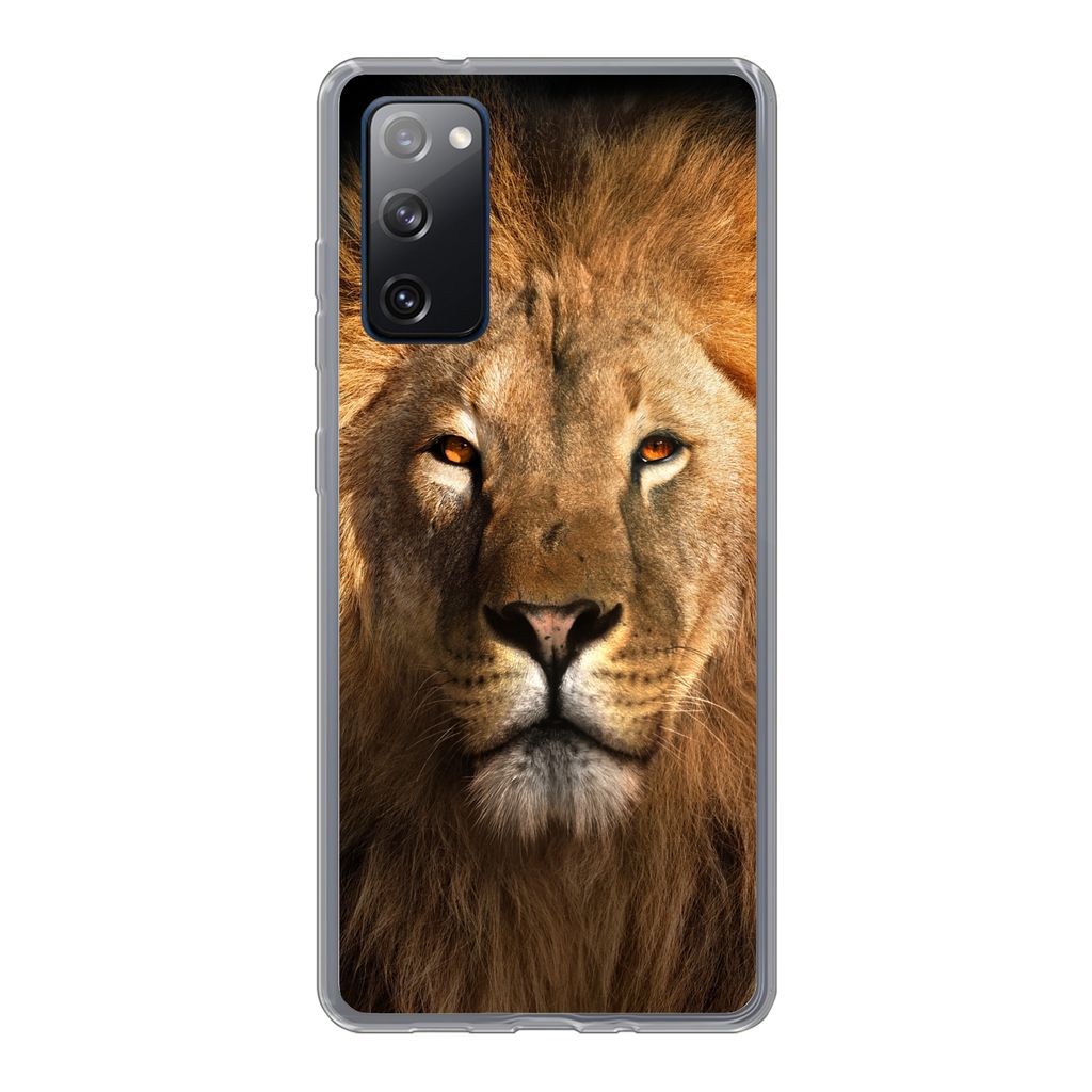 MuchoWow Handyhülle Schutzhülle Hülle für Samsung Galaxy S20 FE Löwe - Tiere - Schwarz - Hell - Braun - Porträt Silikon Softcase Handy Hül...