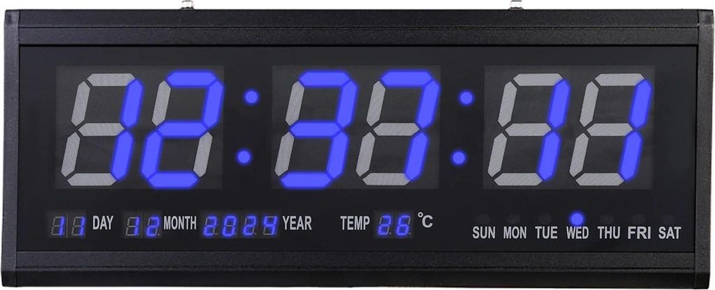 LED Wanduhr & Tischuhr - Digitale Uhr - Großes Display 48×19 cm - Datum & Temperatur (°C) - 12/24 h - Leiser Betrieb - EU 220V Netzbetrieb - Sch...