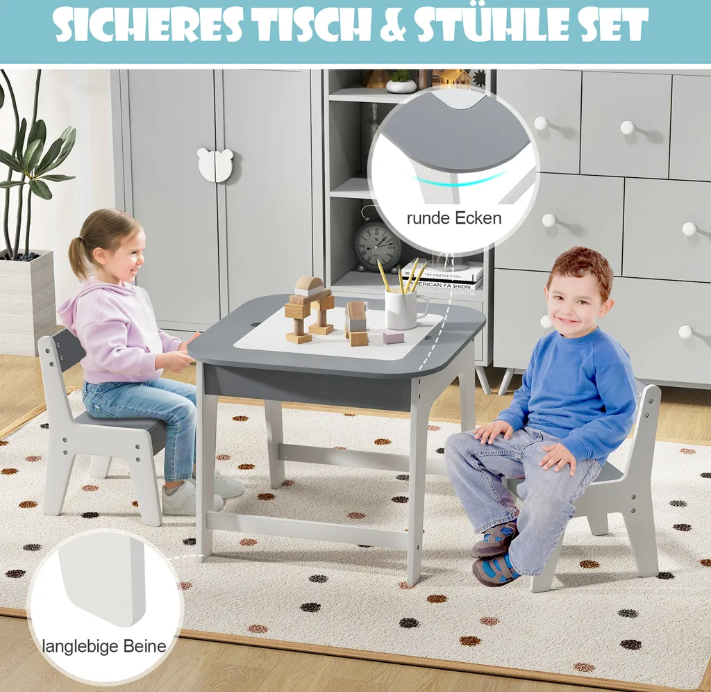 Table Enfant Plateau Double Face avec Espace de Rangement Caché - Gris - 7