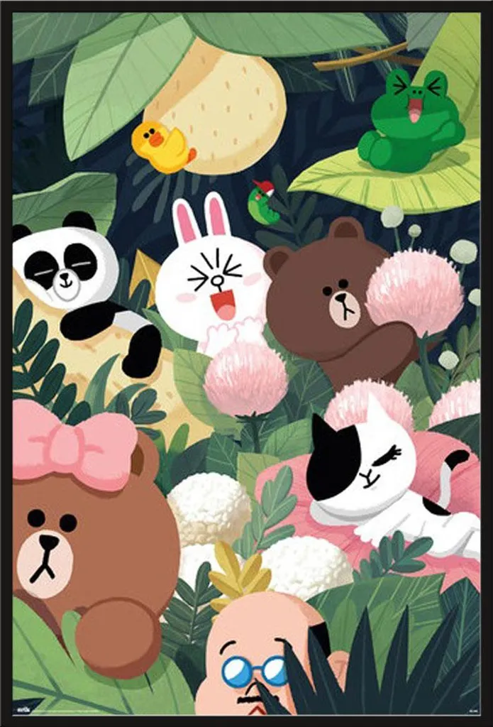 Poster Line Friends Jungle Encadré Shinsuke : Déco Murale Prête à Poser