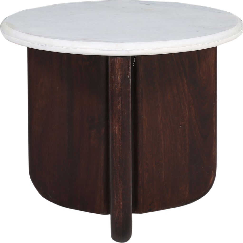 Marrakesch Luxus Couchtisch Rund Adelisa rund 60 cm mit Marmorplatte | Beistelltisch aus Holz massiv | Wohnzimmertisch modern mit edler Steinplatte...