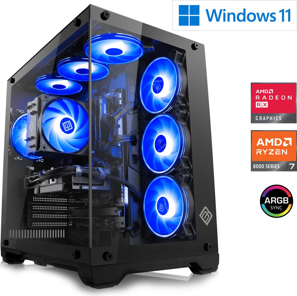 Gaming PC, AMD Ryzen 7 8700F, 4100 MHz, Radeon RX 9070, 32 GB DDR5, 2000 GB, Windows 11 Home, USB 3.2 | M12260H