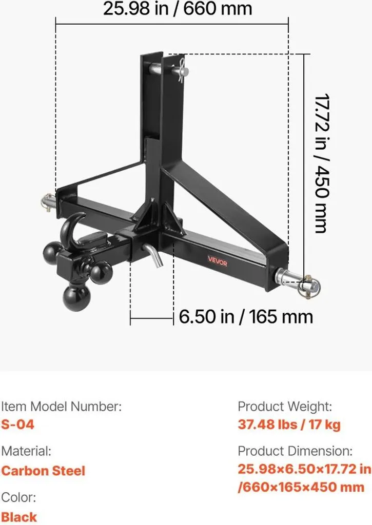Attelage 3 points à fixation rapide avec récepteur 2 pouces universel