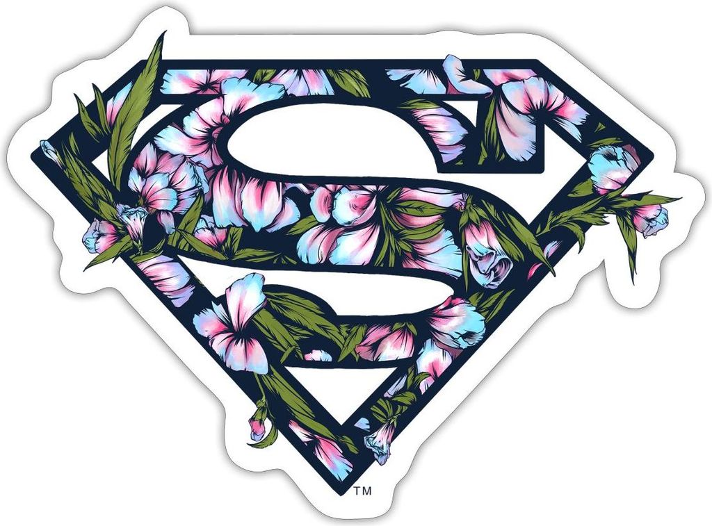 Spreadshirt DC Comics Superman Florales Logo Blumenmuster Sticker Aufkleber, 10 x 10 cm, Mattweiß