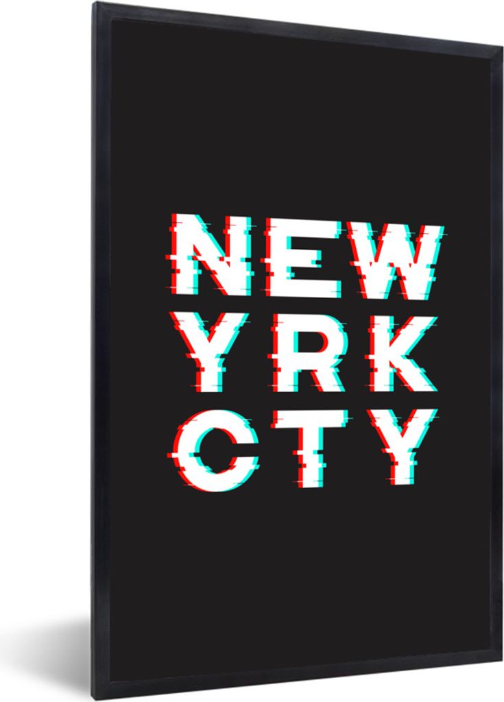 MuchoWow MuchoWow Gerahmtes Poster New York - Rot - Blau 40x60 cm - Poster mit zchwarzem Bilderrahmen - Papierdruck - Wandbilder