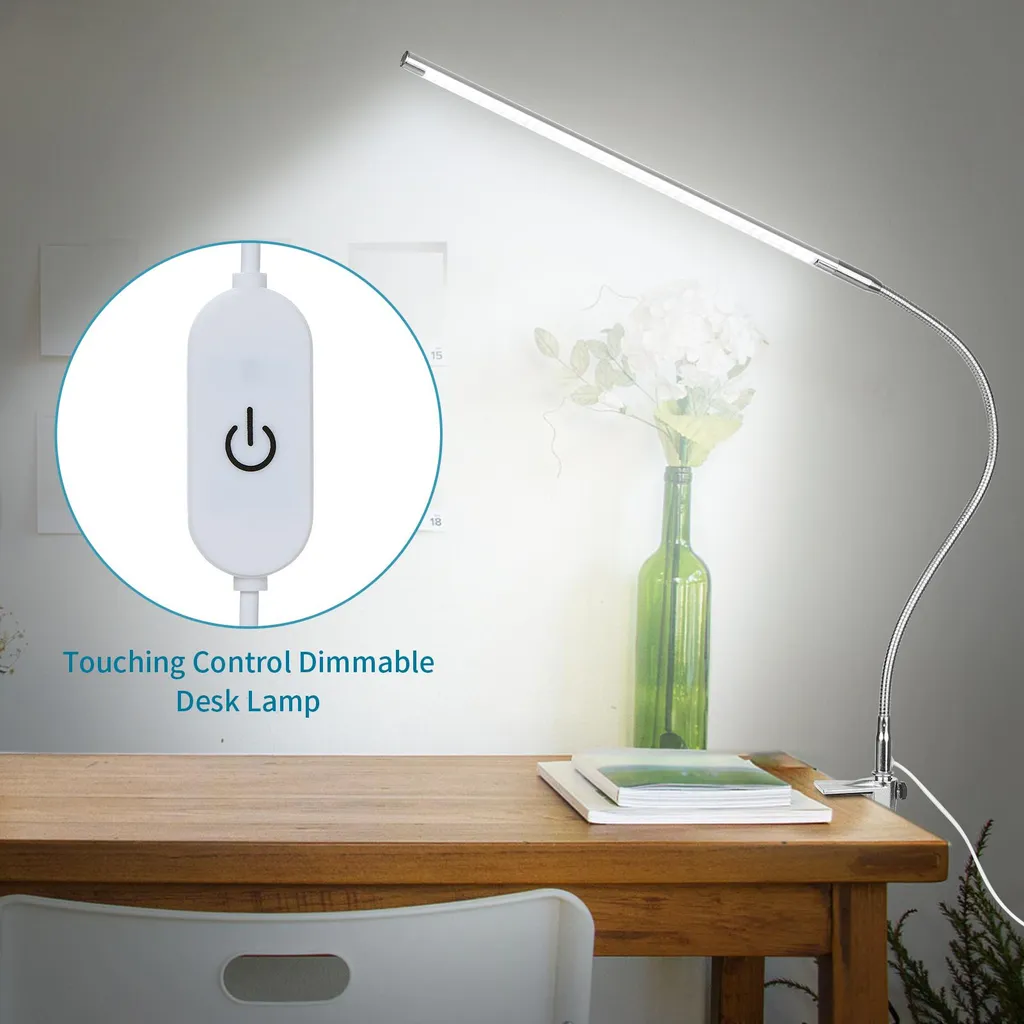 Lampe de bureau USB à pince LED blanche tactile et intensité variable - 7