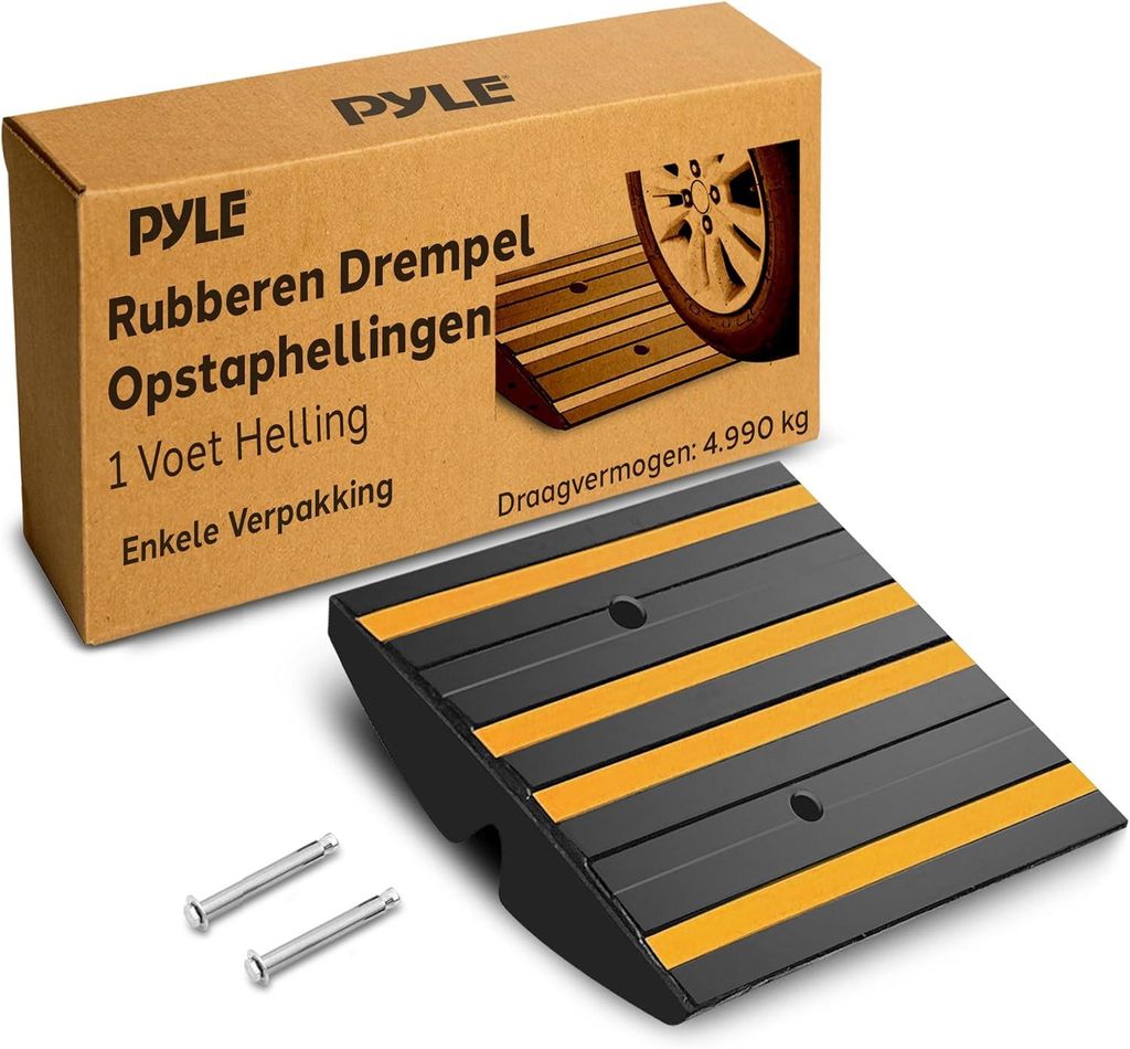 Pyle Auffahrrampe PKW – 1 Stück Bordsteinrampe Gummi Schwarz 31×41×7 cm – Wetterfest und rutschfest 5t Tragkraft je Rampe Mit Reflektorstreifen