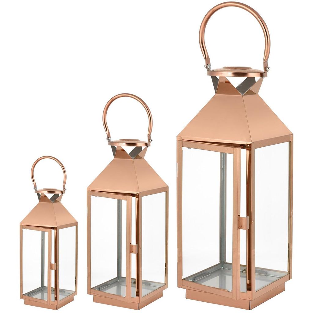 Laternen Set Rosa 3er Metall Glas Windlicht Innen Außen Garten Grabschmuck