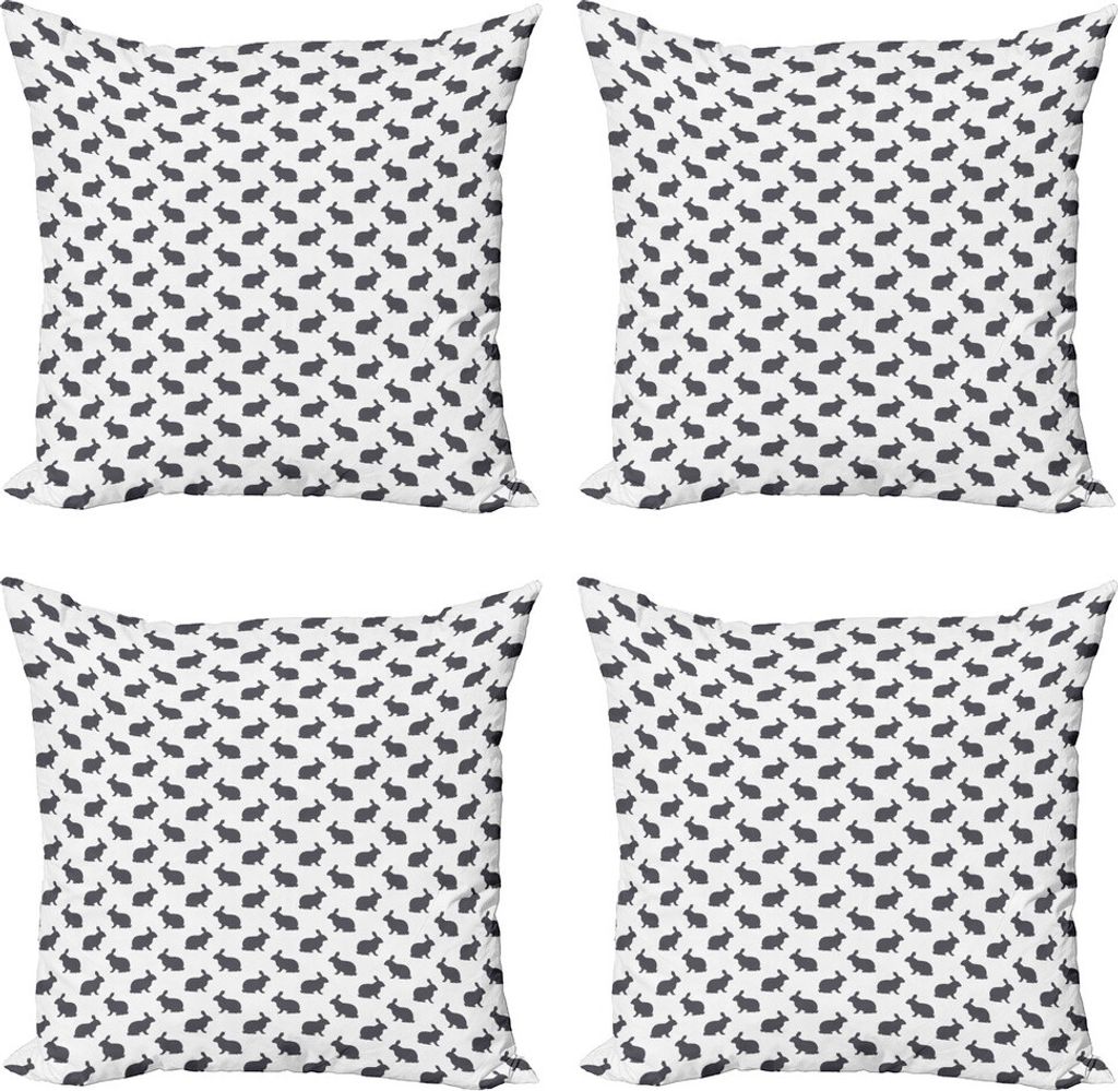 ABAKUHAUS Hase Kissenbezug Set (4 Stück), Monochrome Berg Hares, Moderner Doppelseitiger Digitaldruck, 40 cm x 40 cm, Weiß schwachgrau