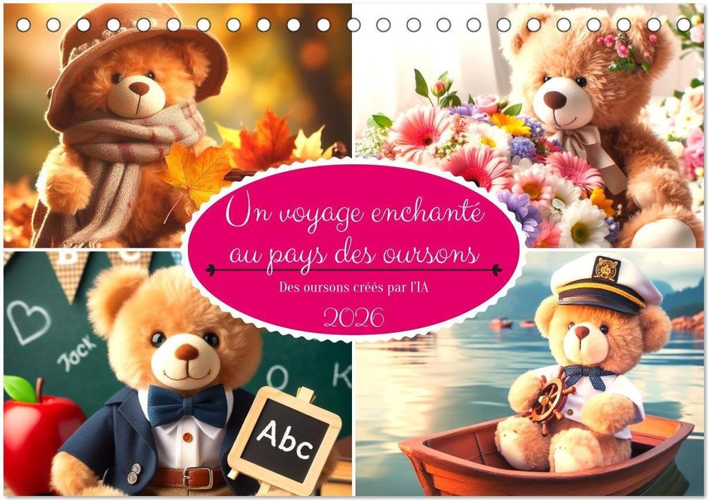 Un voyage enchanté au pays des oursons -Des oursons créés par l'IA (Calendrier de bureau 2026 DIN A5 vertical), CALVENDO calendrier mensuel