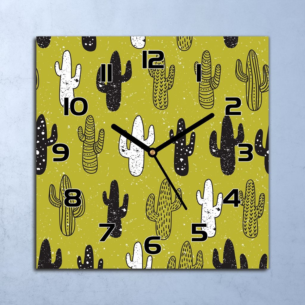 Wanduhr Echt-Glas-Küchenuhr Mexikanische Kakteen Quarz 30x30 Deko Bilder