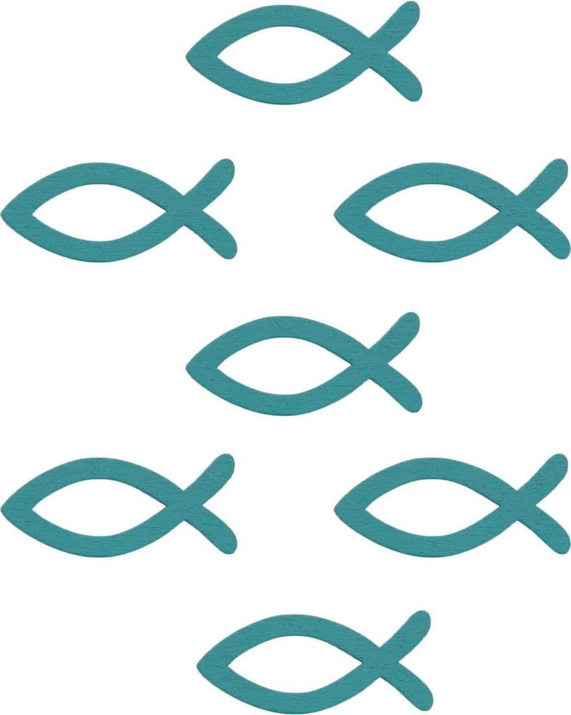 Oblique Unique 18 Holz Fische Streudeko Taufe Kommunion Konfirmation - Echtholz dunkel türkis