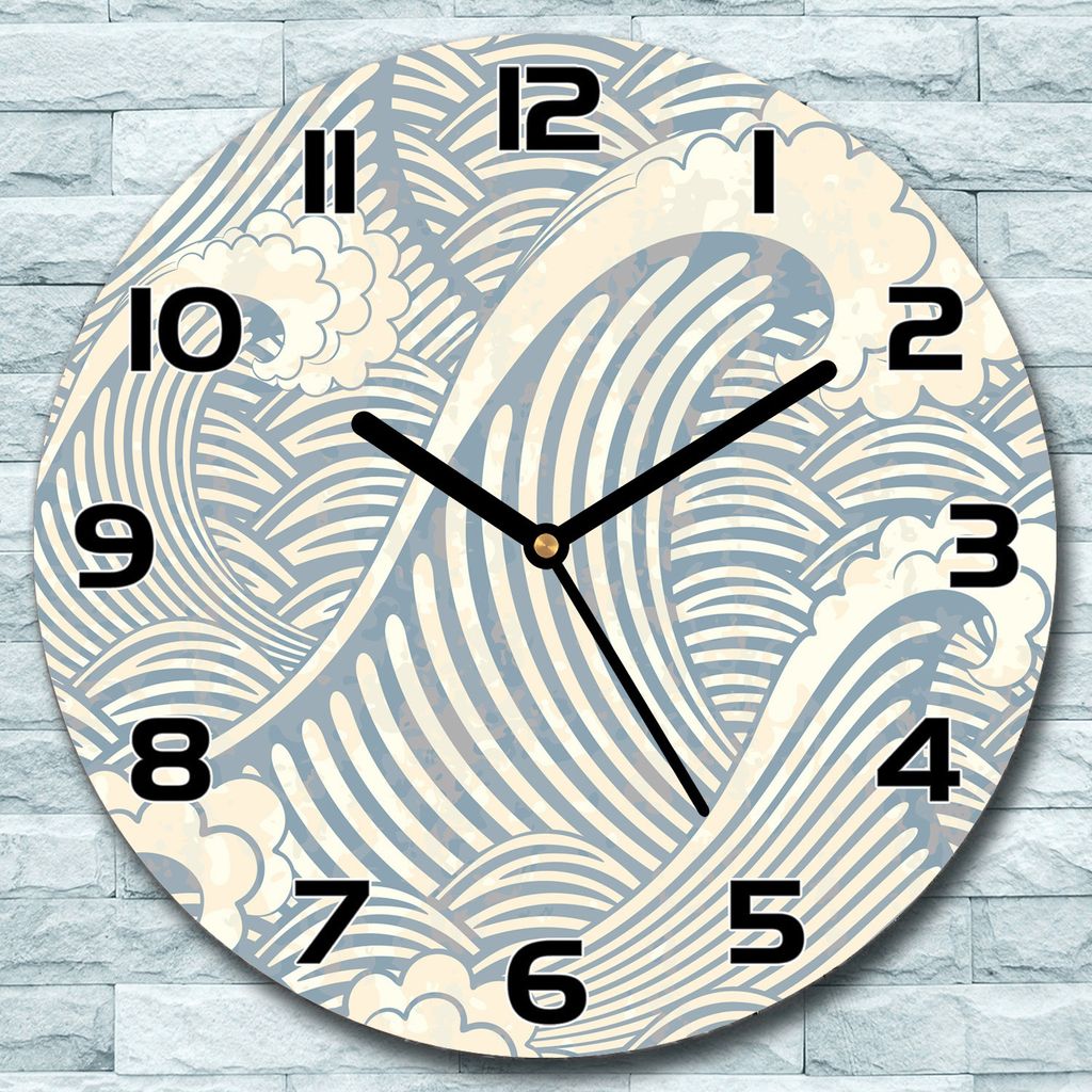 Wanduhr aus Glas Rund fi 30 Meereswellen Quarz Deko Produktbild 