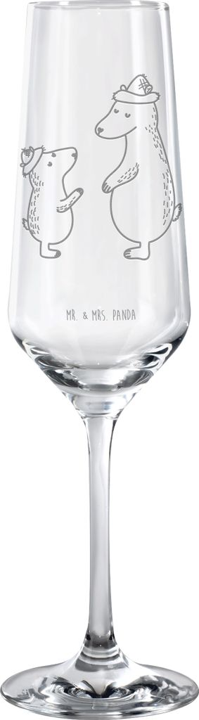 Mr. & Mrs. Panda Glas Bären mit Hut - Transparent - Geschenk, Family, Vatertag, graviertes sektglas, Bruder, Papa, Sektflöte, Flute, Familie, Cha...