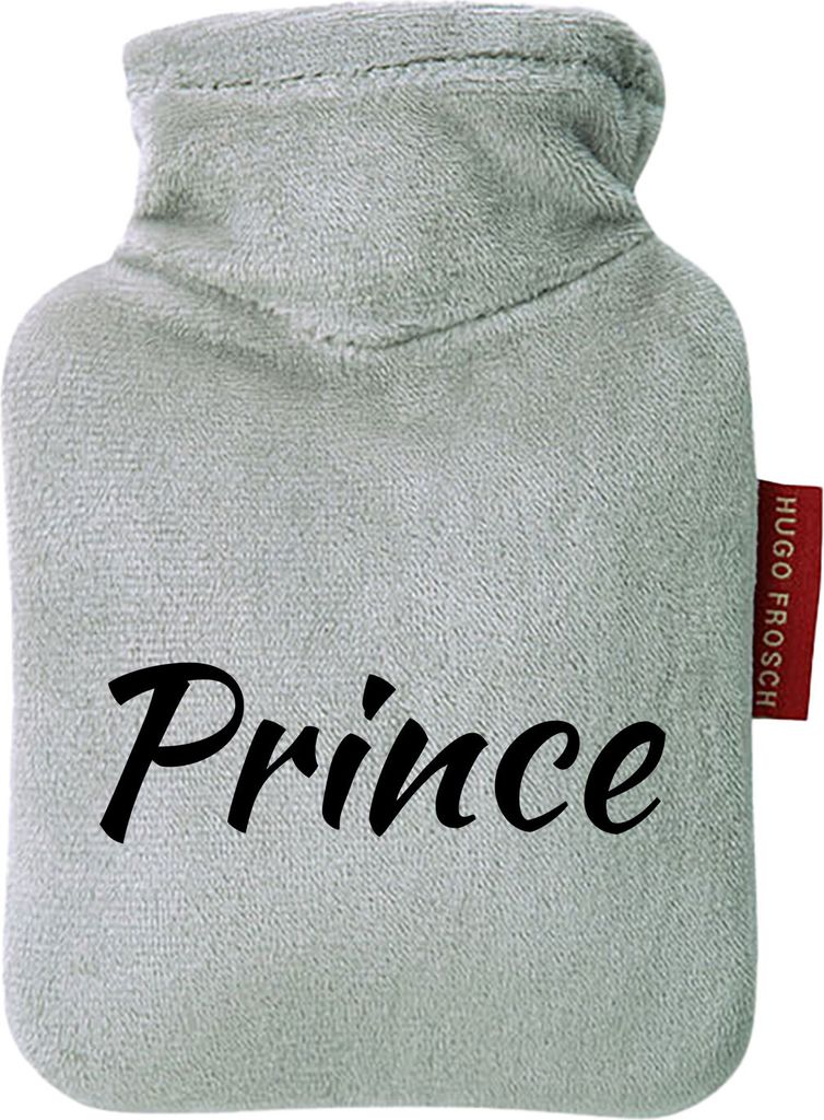 Huuraa Mini-Wärmflasche Prince Schriftzug 0,2 Liter Grey Mini Veloursbezug Taschenwärmer Geschenkidee