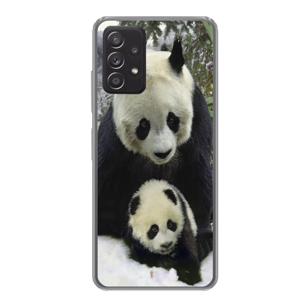 MuchoWow Handyhülle Schutzhülle Hülle für Samsung galaxy a73 Panda - Jungtier - Schnee Silikon Softcase Handy Hülle - Handyhülle