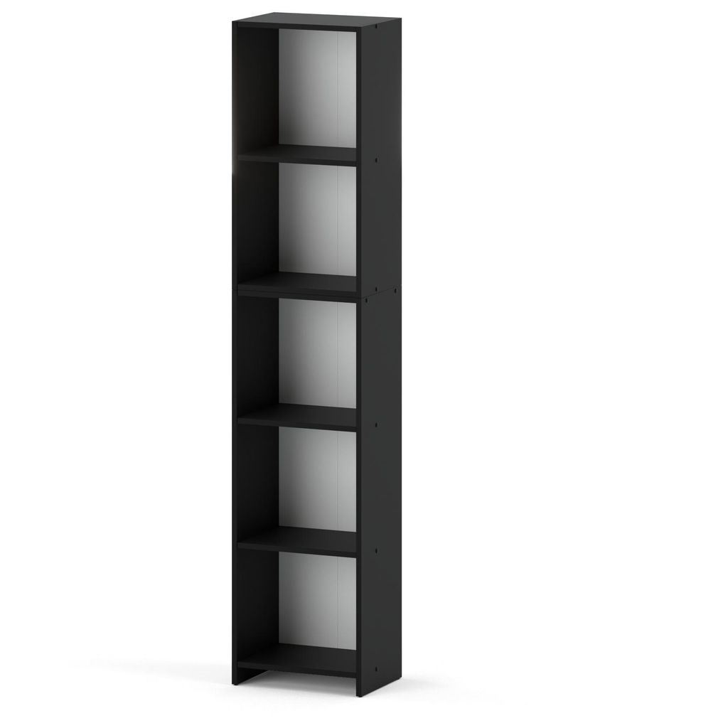 STIV Möbel | Bücherregal Schwarz Matt 40x189 cm | 5 Fächer | Schmaler Standregal modern für Wohnzimmer Büro Kinderzimmer